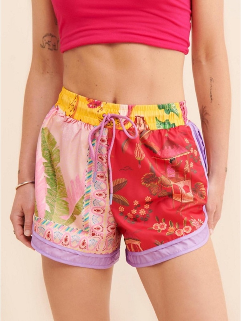 Farm Rio mixed scarves shorts XS colorful